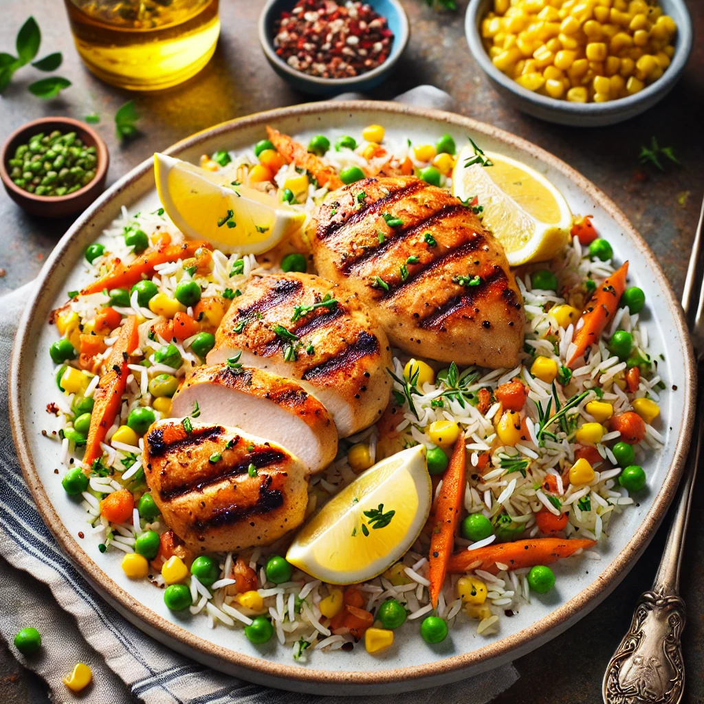 Grilled Chicken with Rice and Vegetables