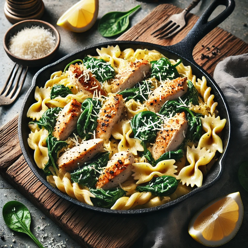 Chicken & Spinach Skillet Pasta with Lemon & Parmesan: A Simple and Delicious Weeknight Meal