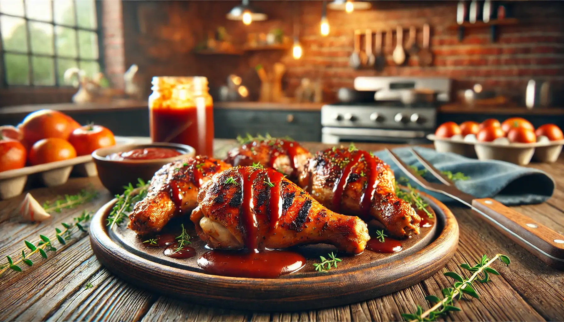 Grilled chicken topped with barbecue sauce