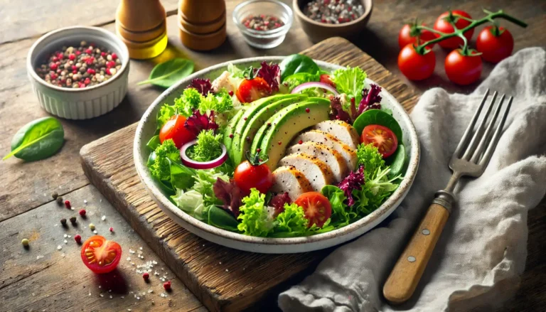 Healthy Chicken Salad with Avocado and Mixed Greens